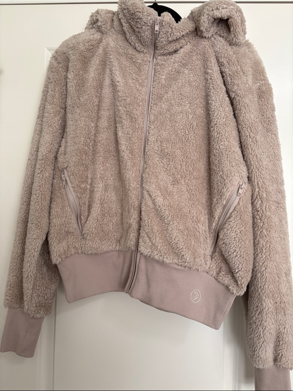 Women's Plush Zip-Up Teddy Jacket in Light Taupe
